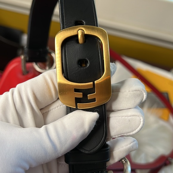 Fendi Silvana Leather Red Flap Turn-Lock Penguin Striped Canvas w/ Strap EUC - Picture 6 of 17